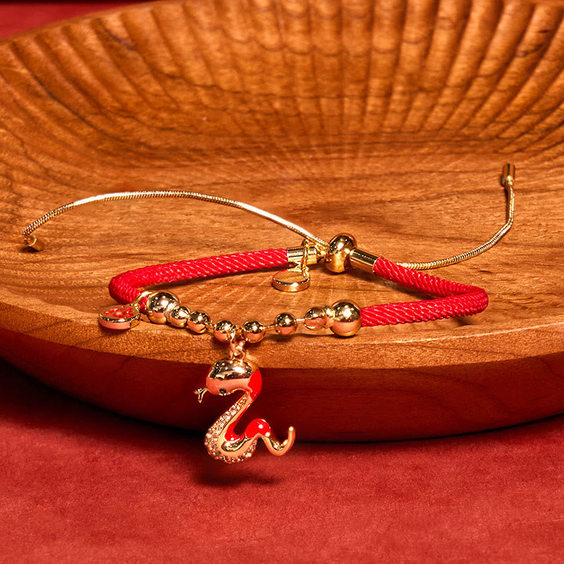 Buddha Stones Red String Fu Character Copper Snake Year Of The Snake Protection Braided Bracelet