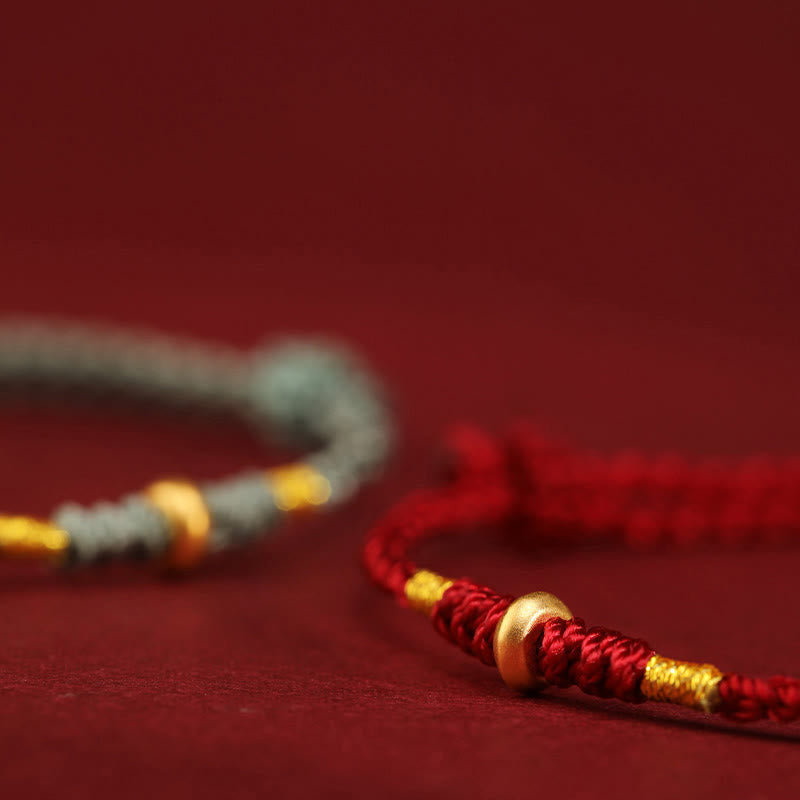 Buddha Stones 999 Gold Small Lucky Beads String Protection Luck Braided Bracelet Anklet - image 12