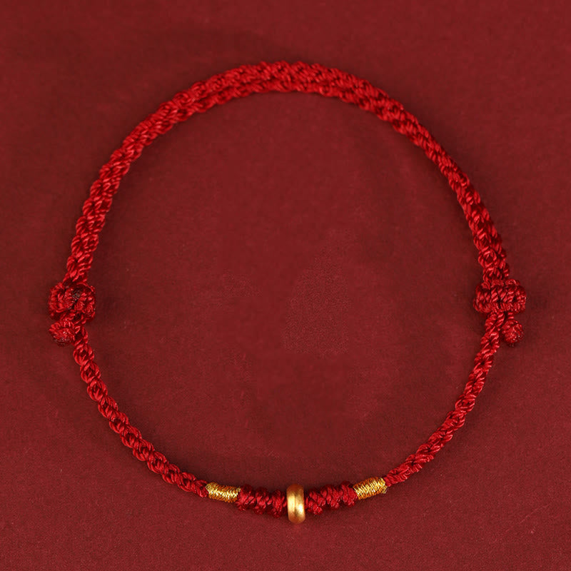 Buddha Stones 999 Gold Small Lucky Beads String Protection Luck Braided Bracelet Anklet - 999 Gold Anklet(Circumference 19-23cm) - Dark Red Rope - image 2