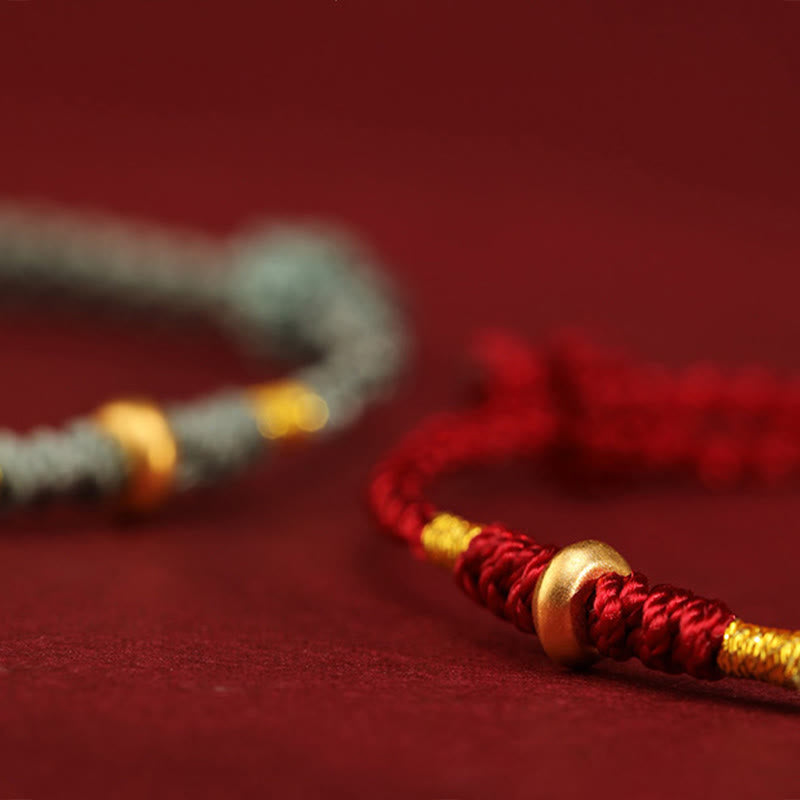 Buddha Stones 999 Gold Small Lucky Beads String Protection Luck Braided Bracelet Anklet - image 13