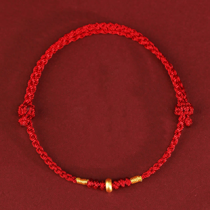 Buddha Stones 999 Gold Small Lucky Beads String Protection Luck Braided Bracelet Anklet