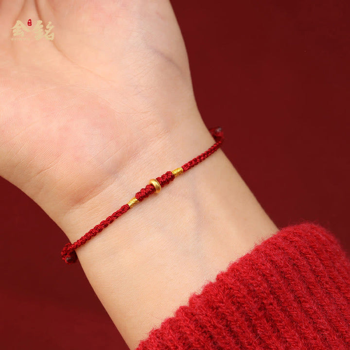 Buddha Stones 999 Gold Small Lucky Beads String Protection Luck Braided Bracelet Anklet - image 3