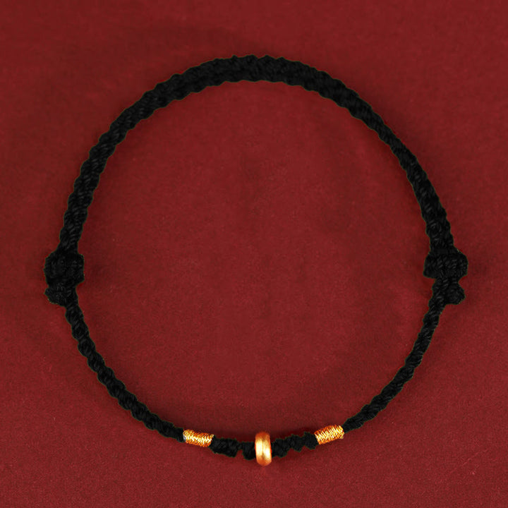 Buddha Stones 999 Gold Small Lucky Beads String Protection Luck Braided Bracelet Anklet - 999 Gold Anklet(Circumference 19-23cm) - Black Rope - image 9