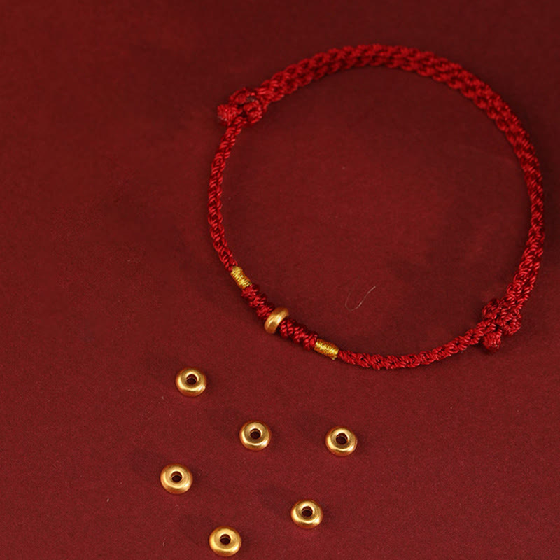 Buddha Stones 999 Gold Small Lucky Beads String Protection Luck Braided Bracelet Anklet - image 3