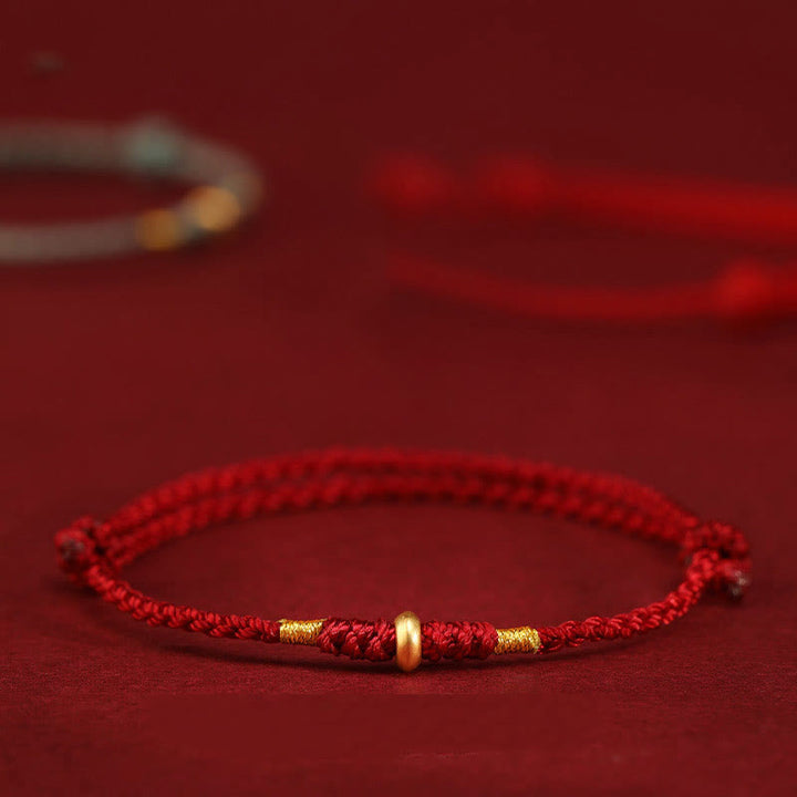 Buddha Stones 999 Gold Small Lucky Beads String Protection Luck Braided Bracelet Anklet - image 0