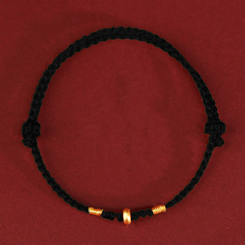Buddha Stones 999 Gold Small Lucky Beads String Protection Luck Braided Bracelet Anklet - 999 Gold Anklet(Circumference 19-23cm) - Black Rope - image 8