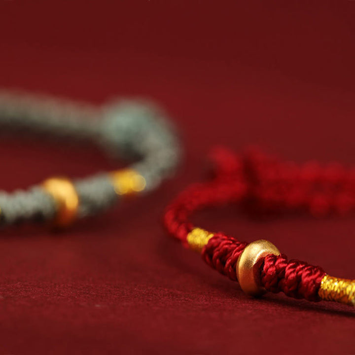 Buddha Stones 999 Gold Small Lucky Beads String Protection Luck Braided Bracelet Anklet - image 14
