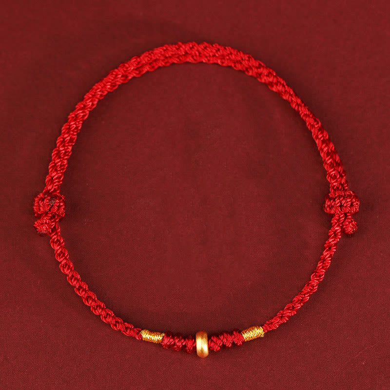 Buddha Stones 999 Gold Small Lucky Beads String Protection Luck Braided Bracelet Anklet - 999 Gold Anklet(Circumference 19-23cm) - Red Rope - image 8