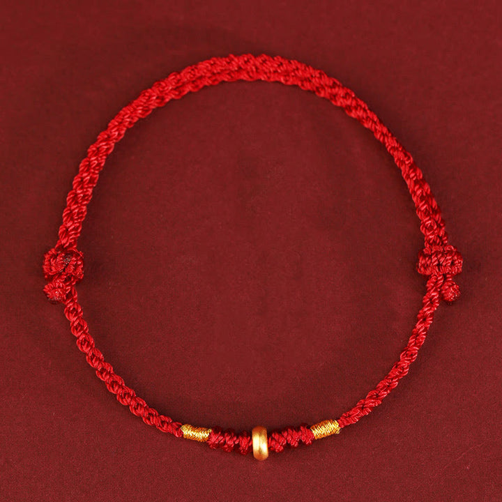Buddha Stones 999 Gold Small Lucky Beads String Protection Luck Braided Bracelet Anklet - 999 Gold Anklet(Circumference 19-23cm) - Red Rope - image 8
