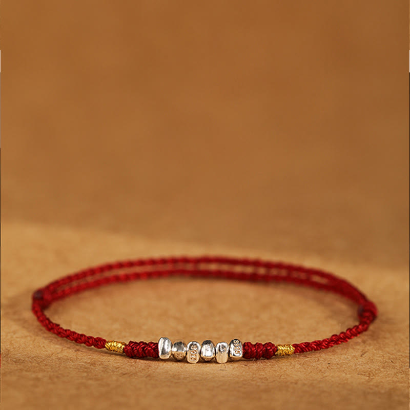 Buddha Stones 925 Sterling Silver String Protection Luck Ultra-Thin Braided Bracelet Anklet