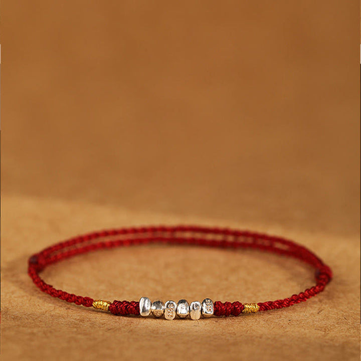 Buddha Stones 925 Sterling Silver String Protection Luck Ultra-Thin Braided Bracelet Anklet