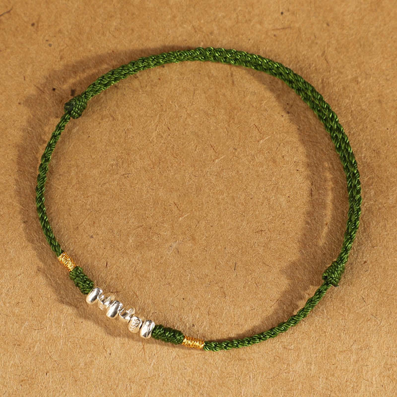 Buddha Stones 925 Sterling Silver String Protection Luck Ultra-Thin Braided Bracelet Anklet - 925 Sterling Silver Grass Green Rope - Anklet(Circumference 19-23cm) - image 14