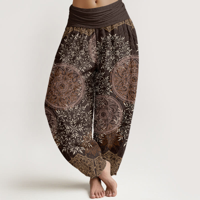 Buddha Stones Cotton Mandala Pattern Leaves Women's Elastic Waist Harem Pants - SaddleBrown - US22，UK/AU26，EU54 (6XL) - image 4