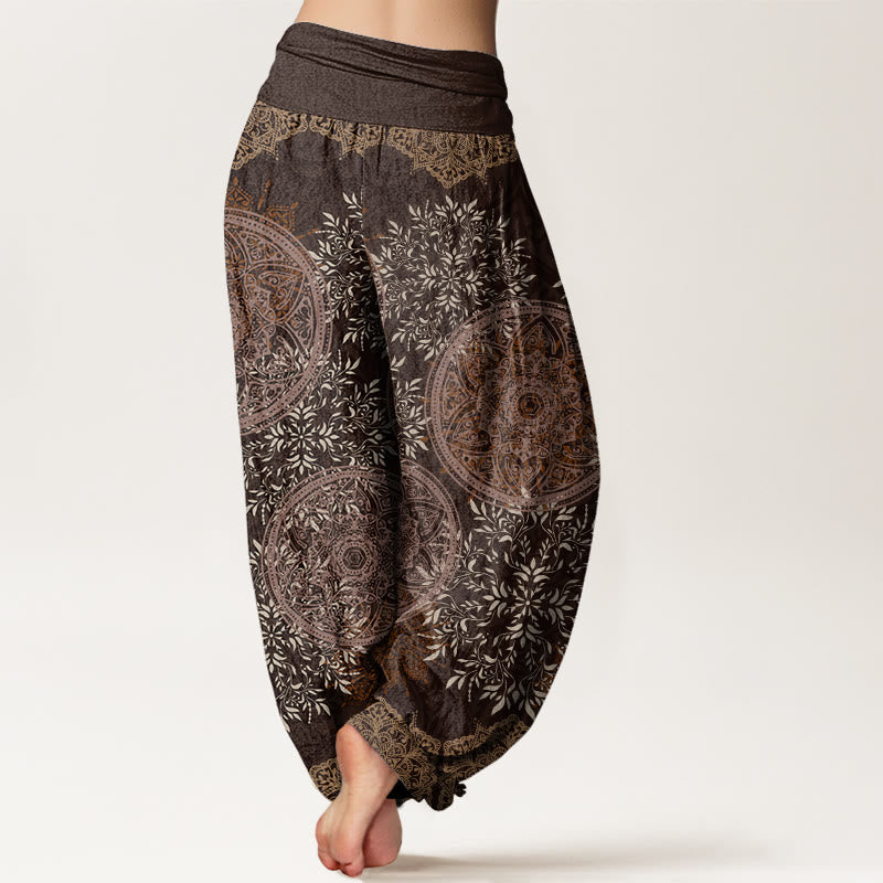 Buddha Stones Cotton Mandala Pattern Leaves Women's Elastic Waist Harem Pants - image 6