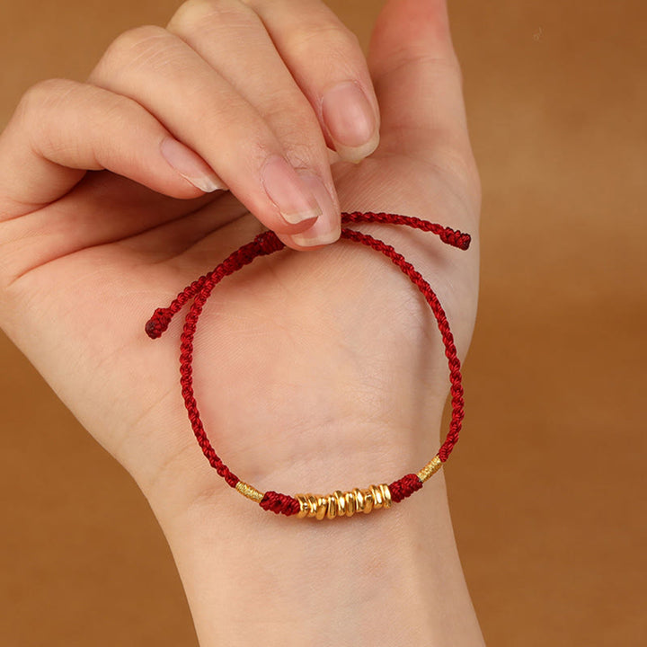 Buddha Stones 999 Gold Small Pieces String Protection Luck Ultra-Thin Braided Bracelet