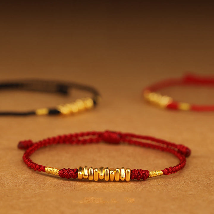Buddha Stones 999 Gold Small Pieces String Protection Luck Ultra-Thin Braided Bracelet - image 0