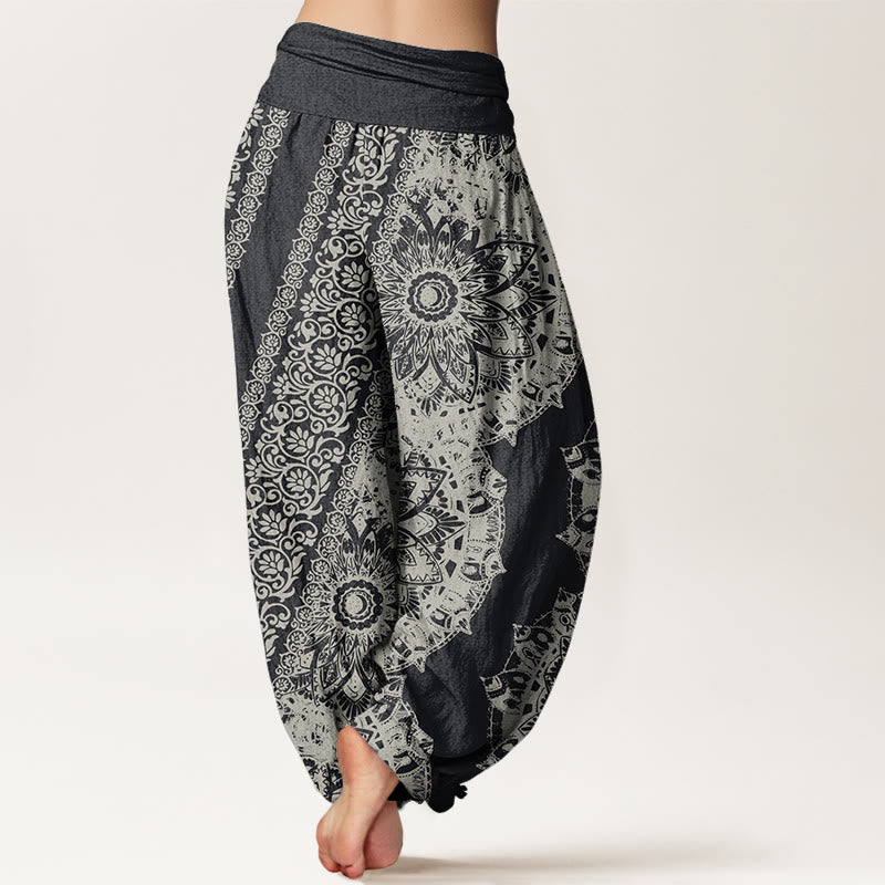 Buddha Stones Mandala Pattern Parallel Flowers Women's Elastic Waist Harem Pants - image 2