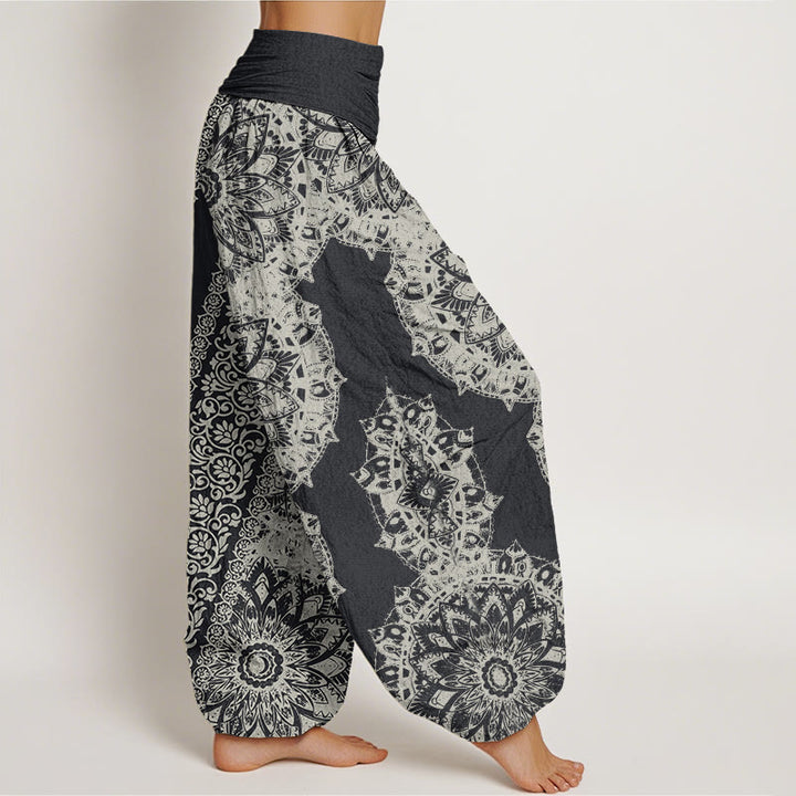 Buddha Stones Cotton Mandala Pattern Parallel Flowers Women's Elastic Waist Harem Pants - image 1