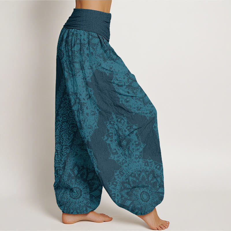 Buddha Stones Cotton Mandala Pattern Parallel Flowers Women's Elastic Waist Harem Pants - image 5