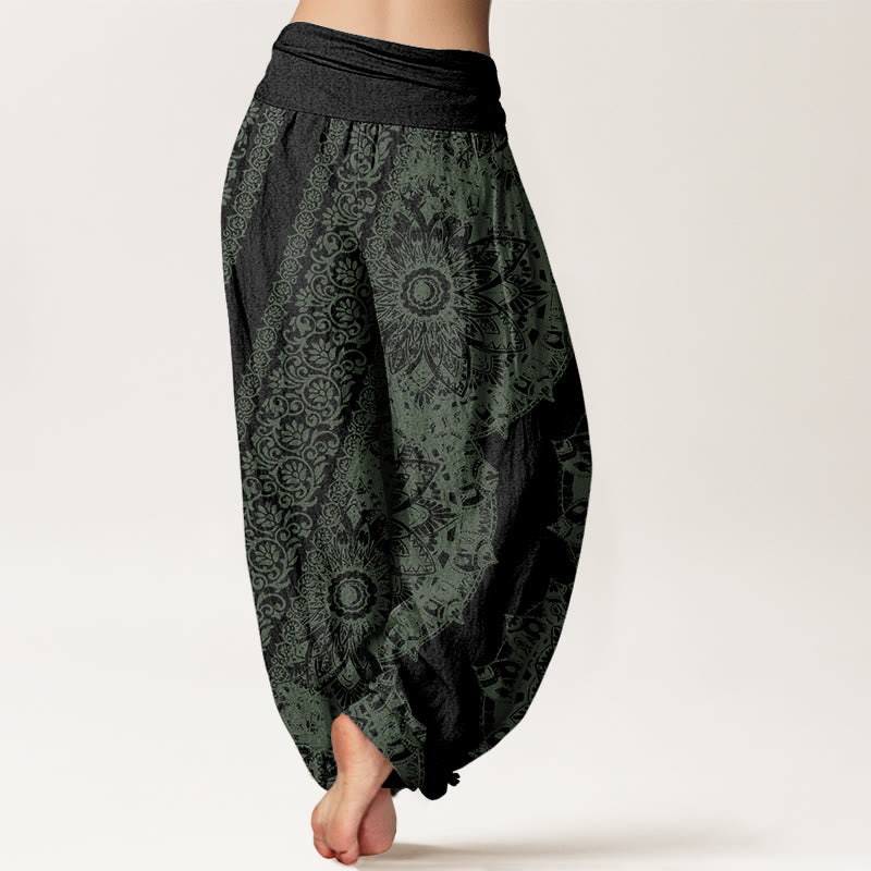 Buddha Stones Mandala Pattern Parallel Flowers Women's Elastic Waist Harem Pants - image 9