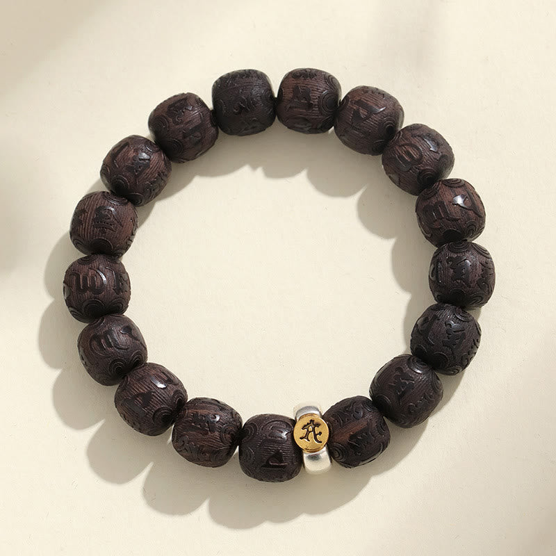 Buddha Stones Chinese Zodiac Ebony Wood Om Mani Padme Hum Balance Bracelet