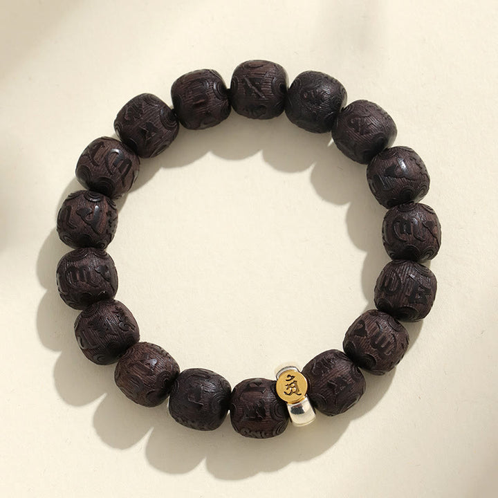 Buddha Stones Chinese Zodiac Ebony Wood Om Mani Padme Hum Balance Bracelet