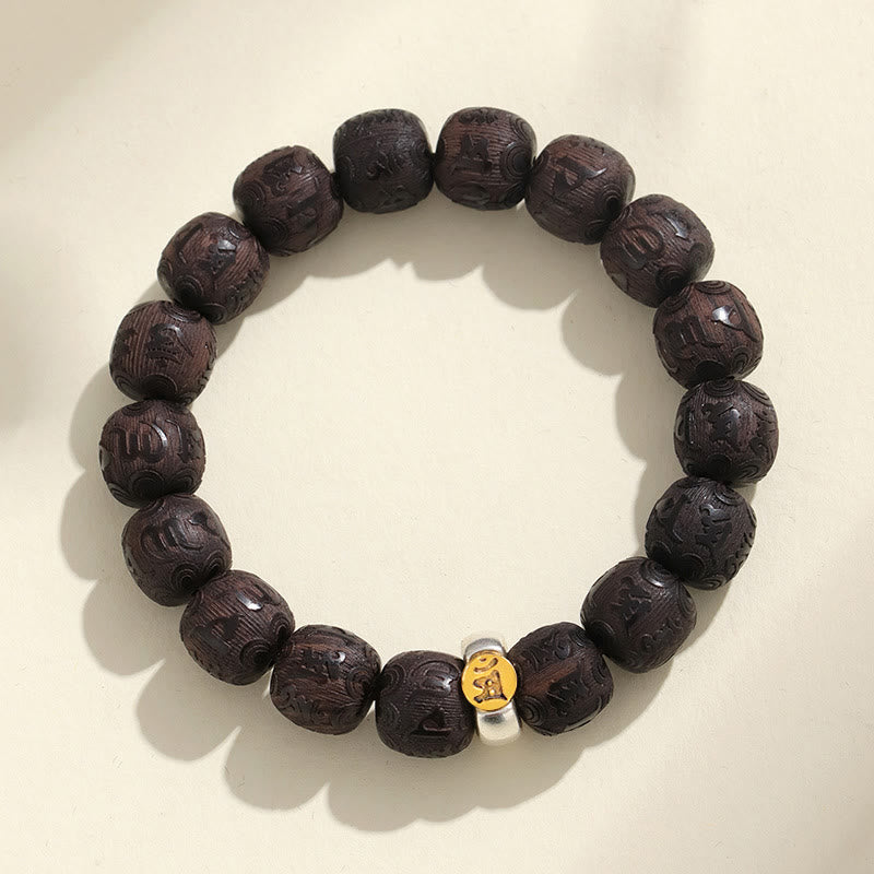 Buddha Stones Chinese Zodiac Ebony Wood Om Mani Padme Hum Balance Bracelet