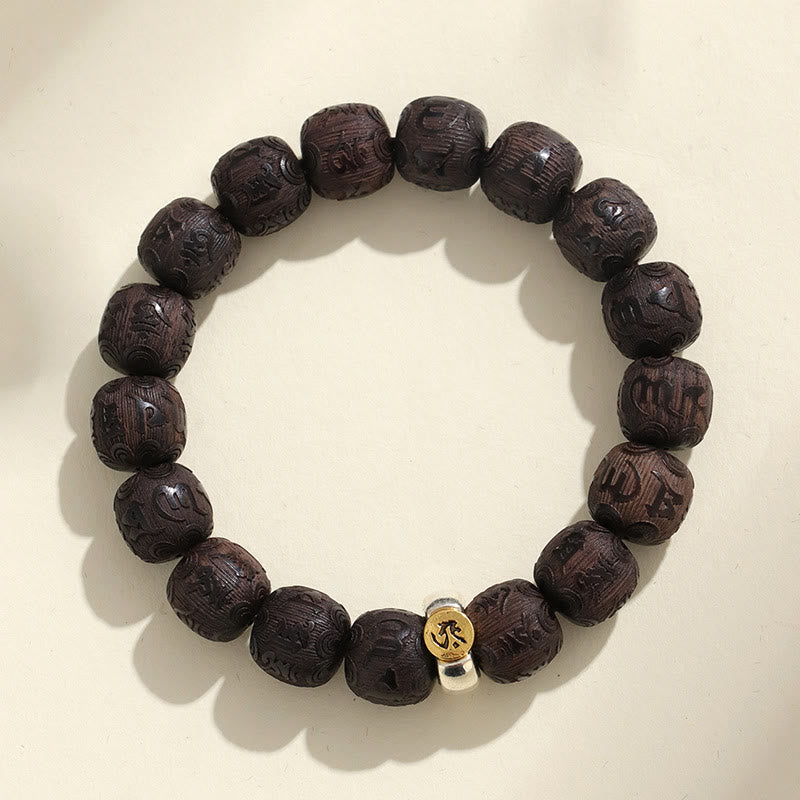 Buddha Stones Chinese Zodiac Ebony Wood Om Mani Padme Hum Balance Bracelet