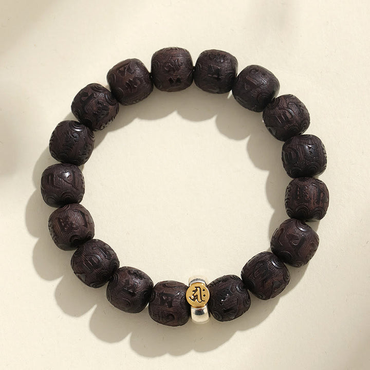 Buddha Stones Chinese Zodiac Ebony Wood Om Mani Padme Hum Balance Bracelet