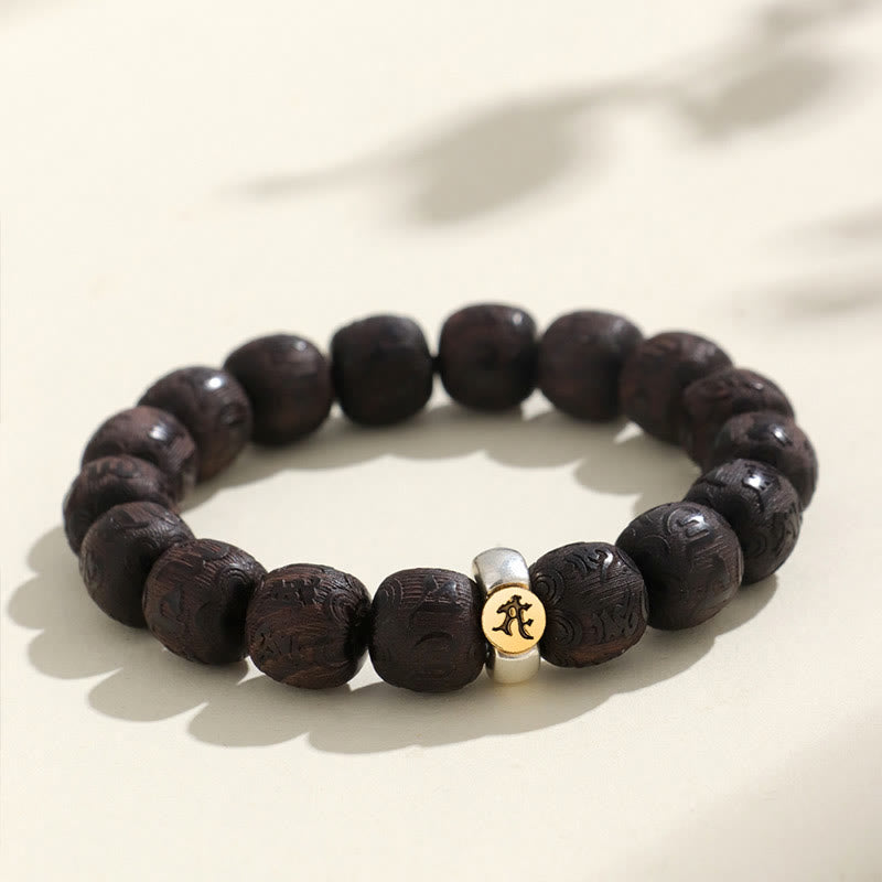 Buddha Stones Chinese Zodiac Ebony Wood Om Mani Padme Hum Balance Bracelet