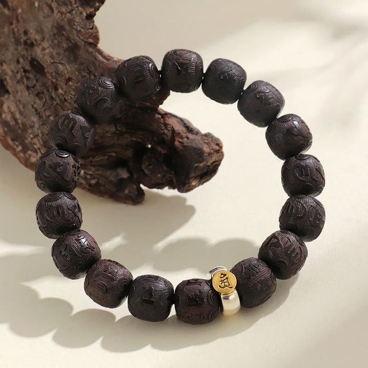 Buddha Stones Chinese Zodiac Ebony Wood Om Mani Padme Hum Balance Bracelet