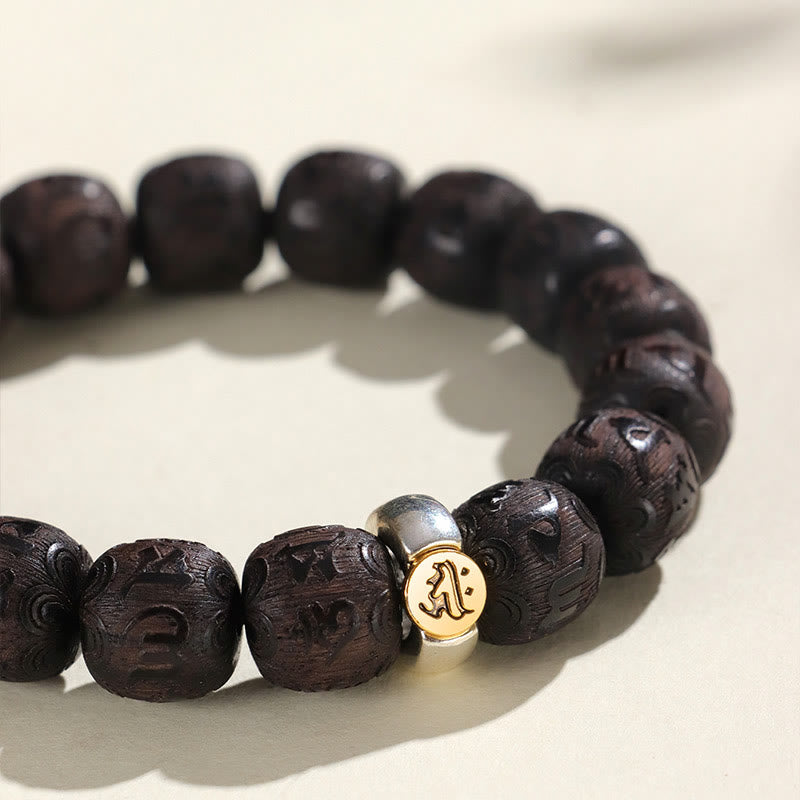 Buddha Stones Chinese Zodiac Ebony Wood Om Mani Padme Hum Balance Bracelet