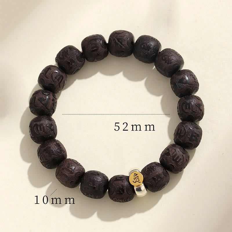 Buddha Stones Chinese Zodiac Ebony Wood Om Mani Padme Hum Balance Bracelet