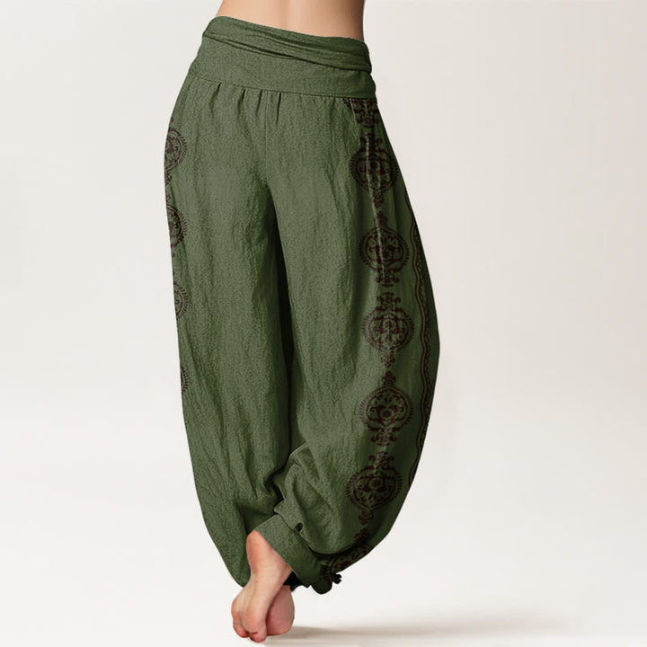Buddha Stones Cotton Mandala Om Mani Padme Hum Women's Elastic Waist Harem Pants - image 6