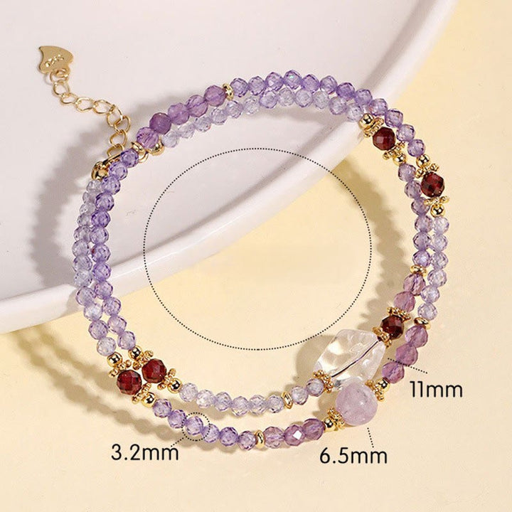 Buddha Stones 3.2mm Amethyst Green Rutilated Quartz Pink Tourmaline White Crystal Spiritual Awareness Double Wrap Bracelet