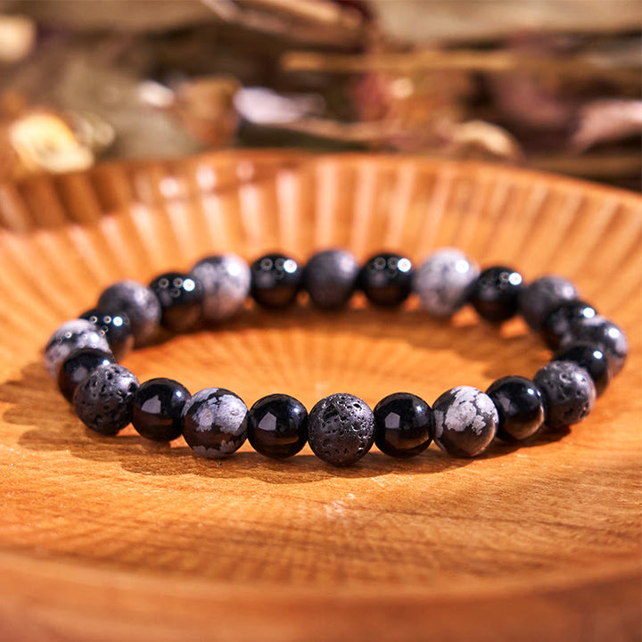 Buddha Stone Various Crystals Malachite Lazurite Lapis Lazuli Hemimorphite Calmness Bracelet - Snowflake Obsidian Lava Rock Black Glass Beads(Wrist Circumference: 14-16cm) - image 161