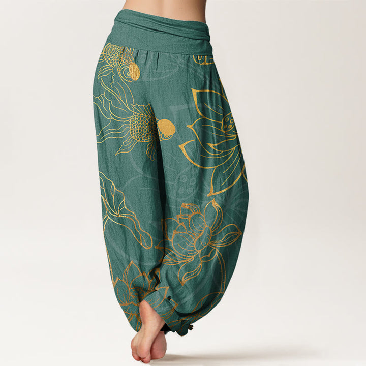 Buddha Stones Lotus Leaf Koi Fish Women's Elastic Waist Harem Pants - image 2