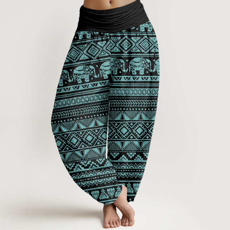Buddha Stones Cotton Casual Elephant Geometric Figure Women's Elastic Waist Harem Pants - MediumTurquoise - US22，UK/AU26，EU54 (6XL) - image 7
