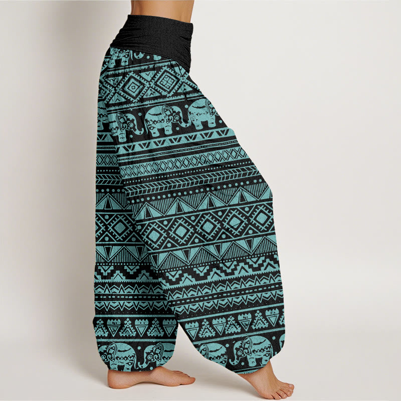 Buddha Stones Cotton Casual Elephant Geometric Figure Women's Elastic Waist Harem Pants - image 8