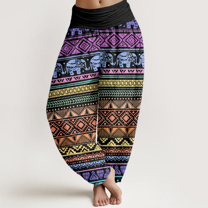 Buddha Stones Cotton Casual Elephant Geometric Figure Women's Elastic Waist Harem Pants - Black - US22，UK/AU26，EU54 (6XL) - image 0