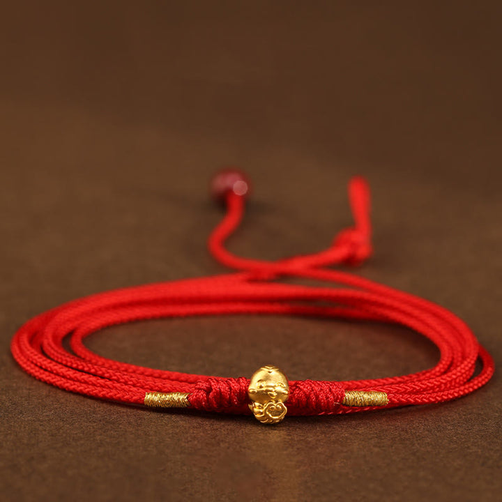 Buddha Stones 999 Gold Ingot Coin Ruyi Gourd Fu Character Year of the Snake Red String Belly Chain