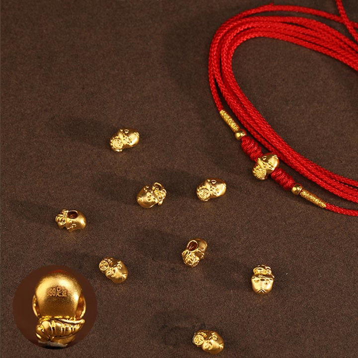 Buddha Stones 999 Gold Ingot Coin Ruyi Gourd Fu Character Year of the Snake Red String Belly Chain