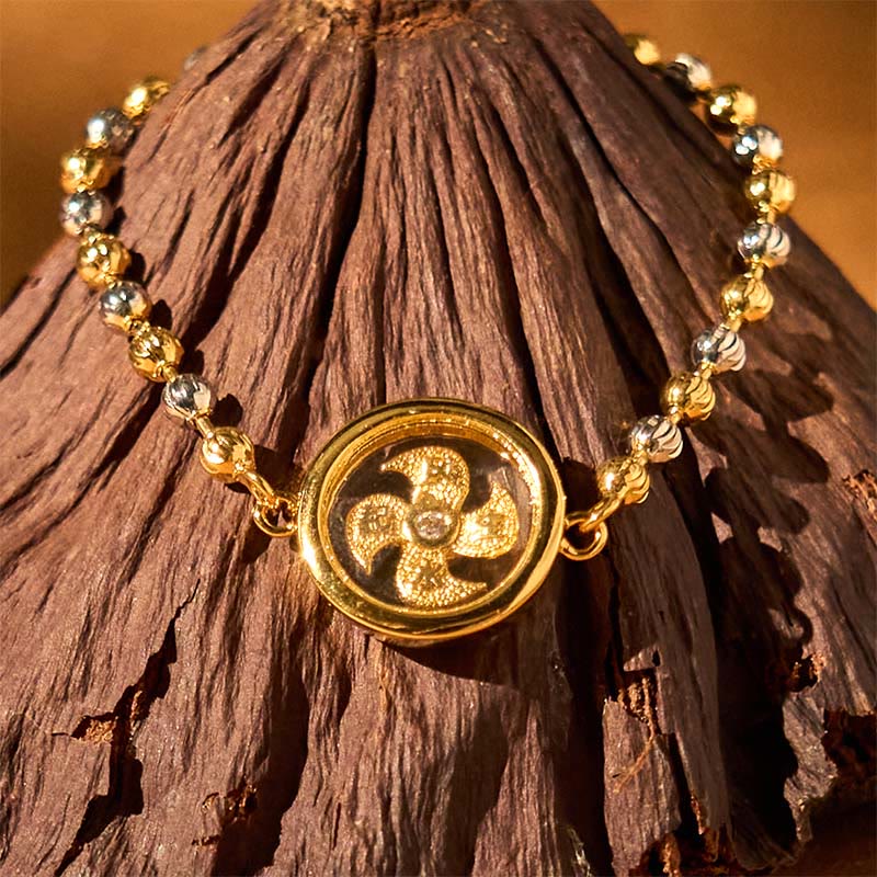 Buddha Stones Feng Sheng Shui Qi Copper Brass Rotatable Windmill Bead Protection Braided Bracelet