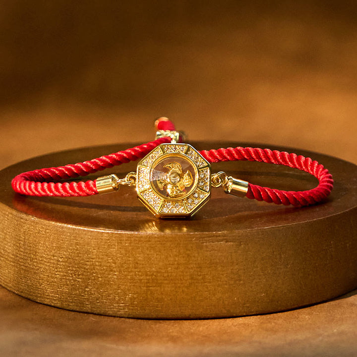 Buddha Stones Copper Brass Rotatable Windmill Feng Sheng Shui Qi Red String Faith Braided Bracelet