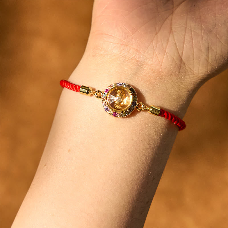 Buddha Stones Copper Brass Color Rotatable Windmill Feng Sheng Shui Qi Fu Red String Faith Braided Bracelet