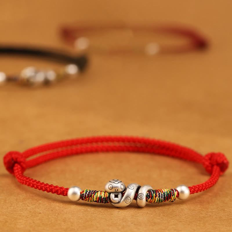 Buddha Stones Red String 999 Sterling Silver Year Of The Snake Anklet