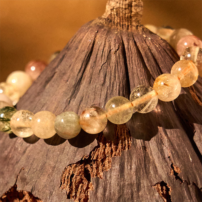 Buddha Stones Natural Multicolored Rutilated Quartz Spiritual Growth Bracelet