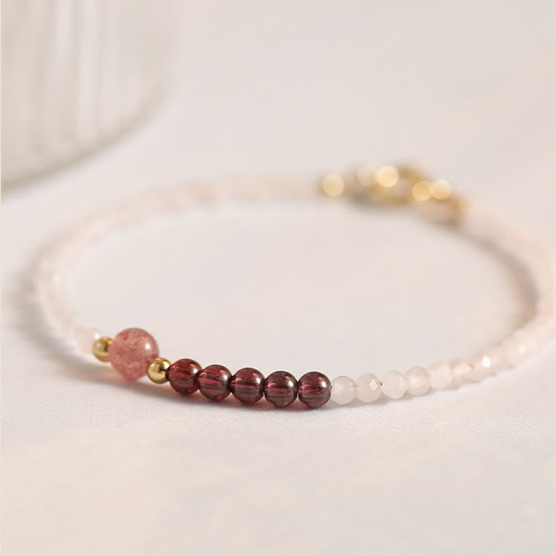 Buddha Stones 2mm Rose Quartz Garnet Strawberry Quartz Ultra-Thin Beads Healing Energy Bracelet