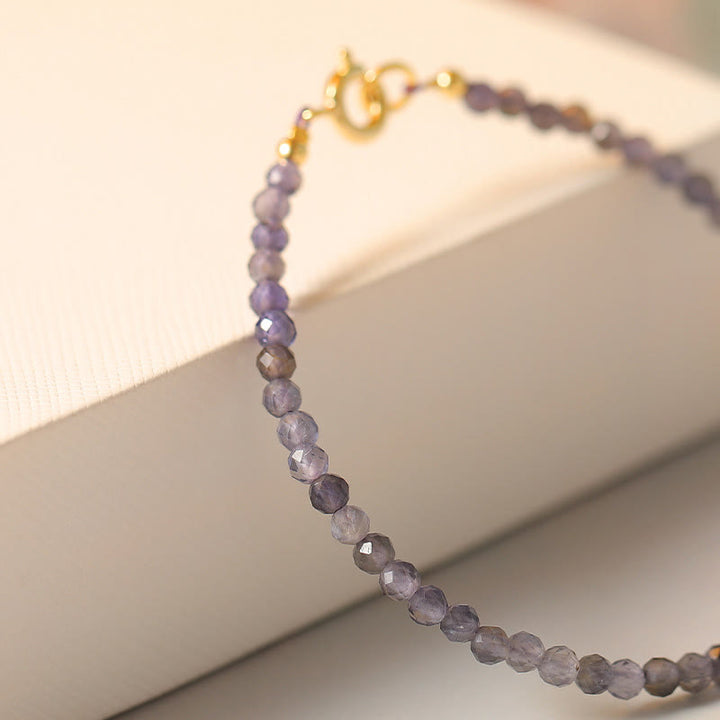 Buddha Stones 3mm Amethyst Iolite Ultra-thin Beads 14k Gold Plated Copper Communication Bracelet - image 2