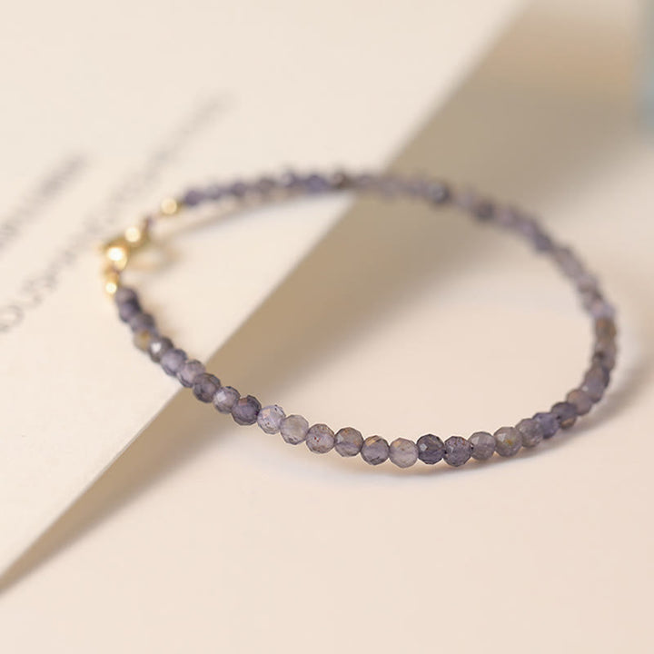 Buddha Stones 3mm Amethyst Iolite Ultra-thin Beads 14k Gold Plated Copper Communication Bracelet - image 1